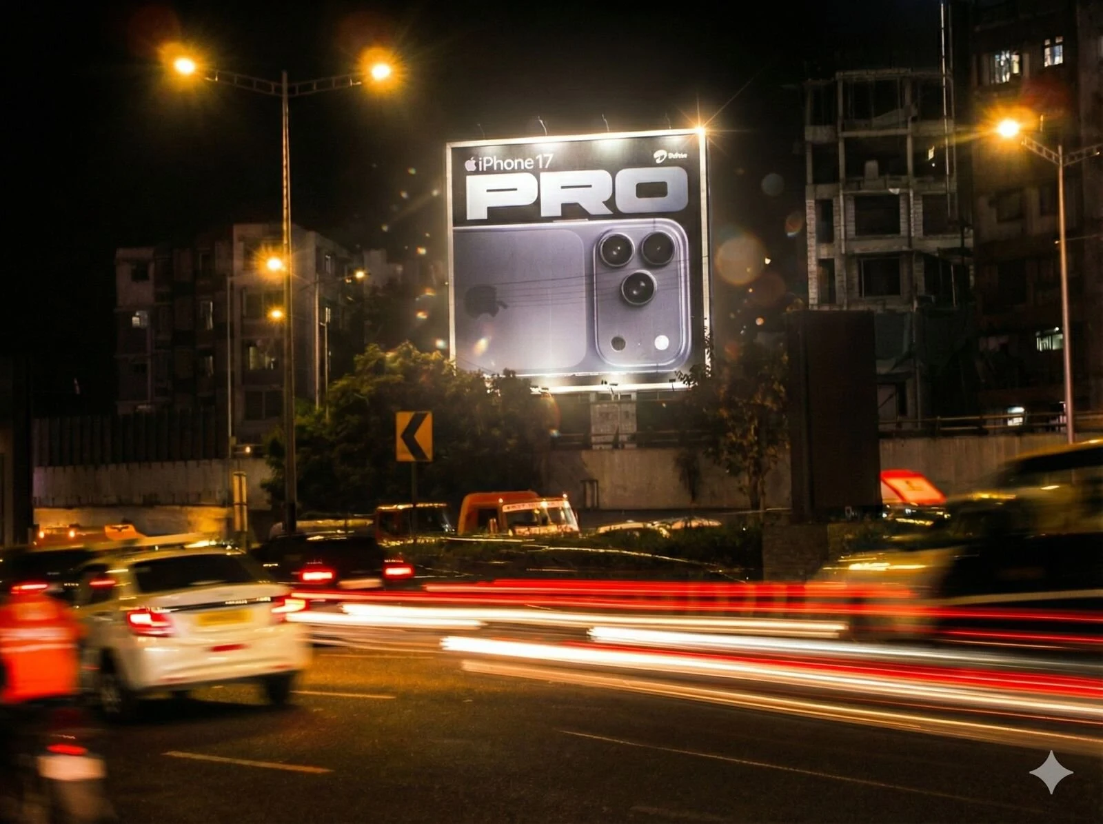 Modern Selvel digital billboard campaign on Mumbai highway at night